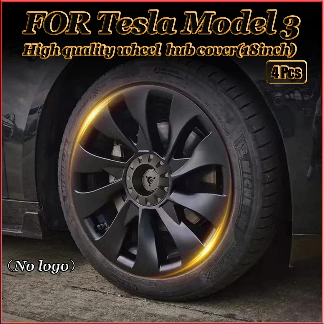 4PCS Replaceable Wheel Hub Cover 18 Inch Automotive Wheel Hub Cover Accessory Suitable for Tesla Model 3