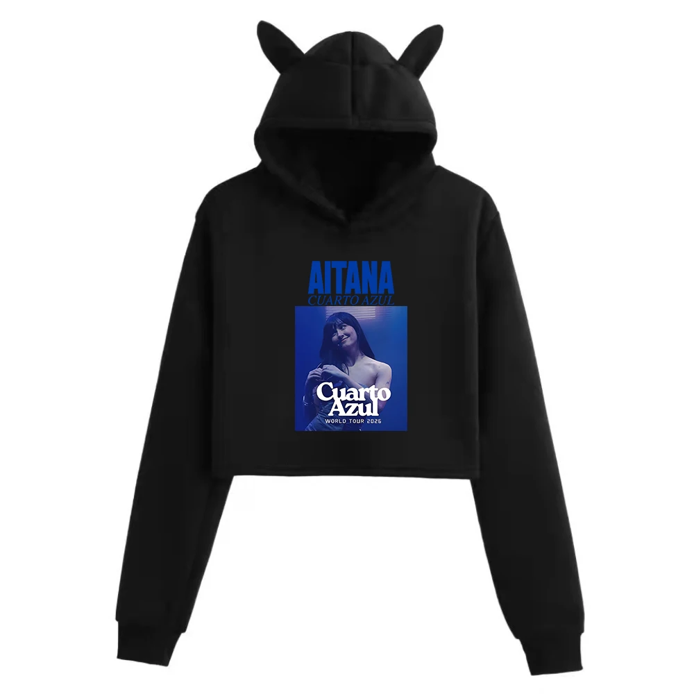 

Свитшот для девочек Singer Aitana Cuarto Azul 2026 Tour, укороченный, с длинными рукавами, модная толстовка с капюшоном