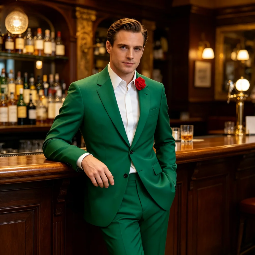 

High-Quality Boutique Solid Color Men's Casual Business Tuxedo 2-Piece Suit Wedding Dress Ensemble