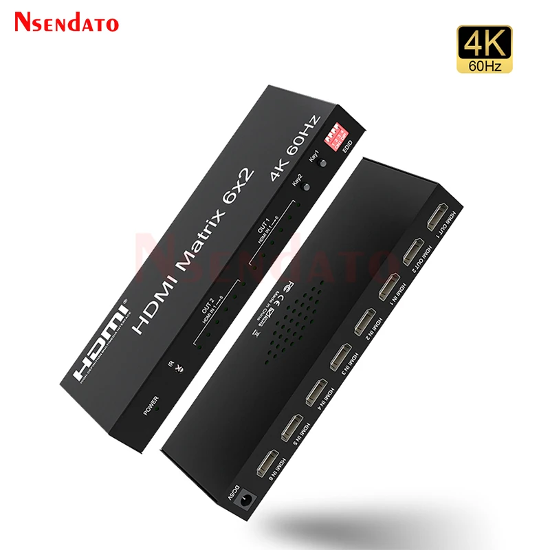 Switch a matrice HDMI 6x2 4k 60Hz Switch a matrice HDMI Splitter 6 in 2 out con switch audio video HDMI per monitor PC