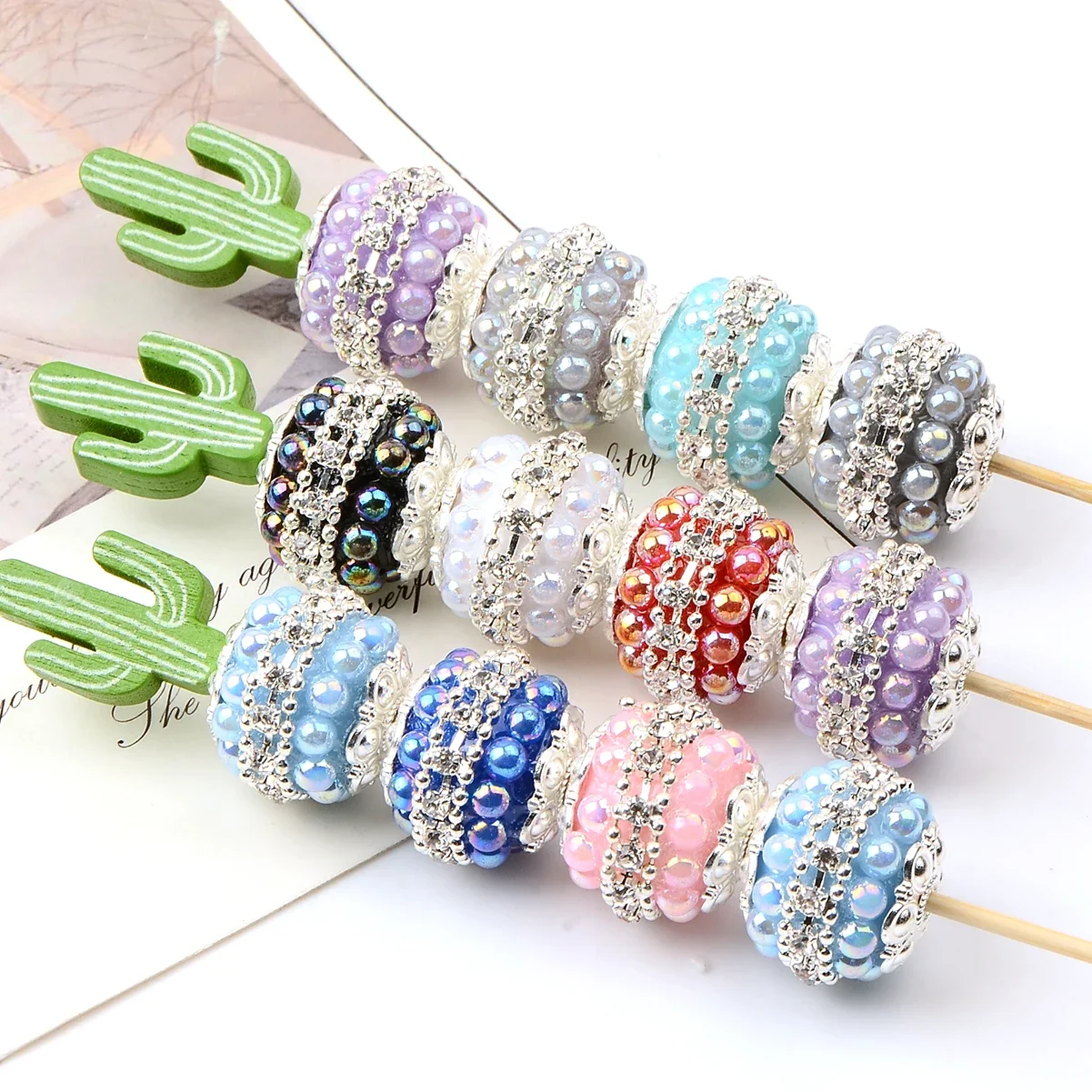 5szt Kolorowa taca na kwiaty okrągły koralik akrylowy z syntetyczną wierconą koraliką do tworzenia biżuterii DIY Rękodzieło Naszyjnik Akcesoria