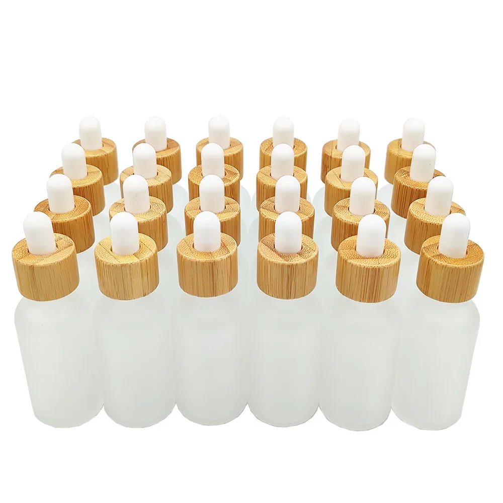 24 عبوة من زجاجات قطارة زجاجية سعة 30 مل مع غطاء من الخيزران زجاجة زيت عطري فارغة حاويات مستحضرات التجميل قوارير جرة زجاجية