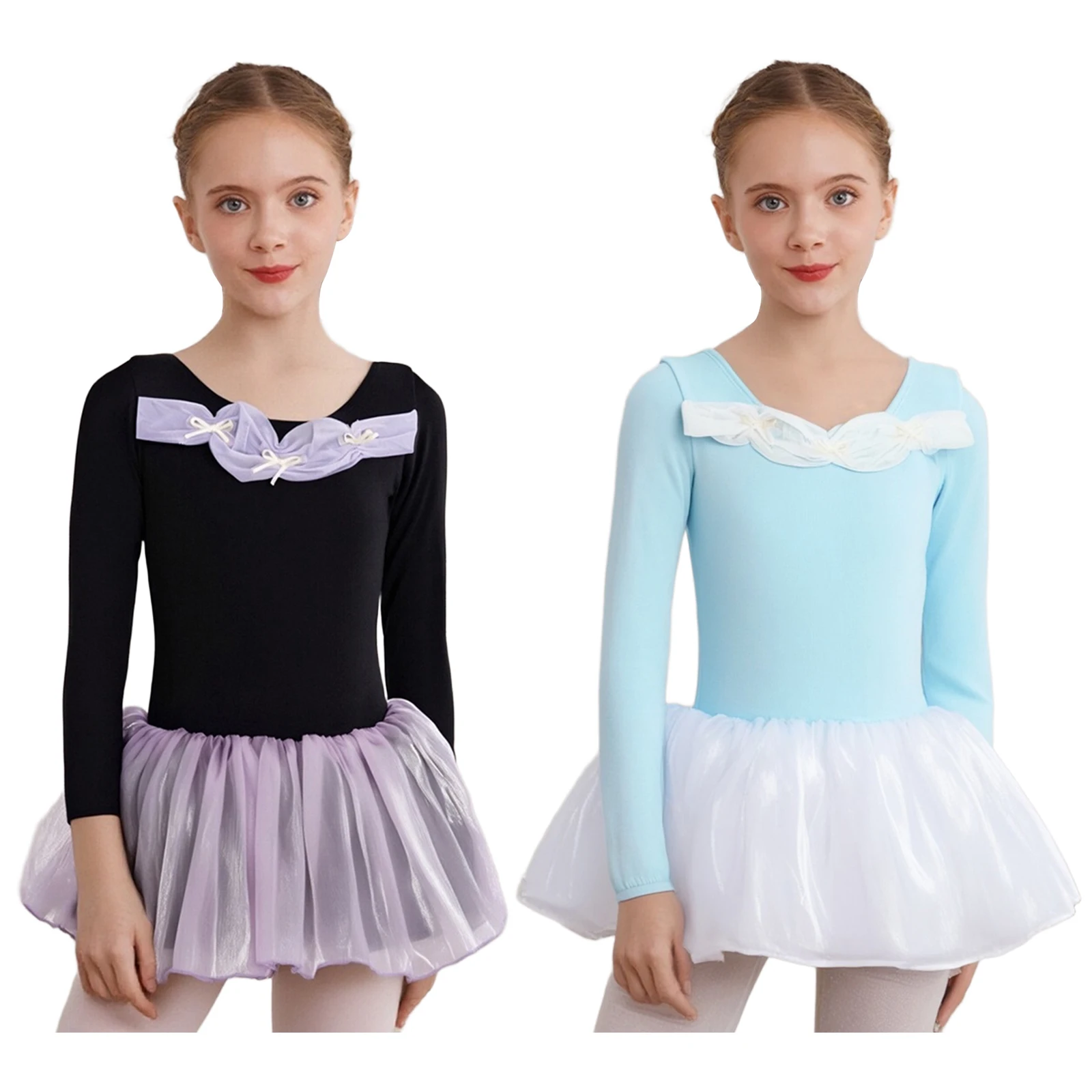 Детское балетное платье-пачка для девочек, танцевальное платье, тюлевые трусы с длинными рукавами и рюшами на пуговицах, платье для сценического балета, соревнований