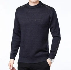 Men's Autumn Winter Casual Color Block Crew Neck Knit Sweater, High Stretch Knit Fabric Pullover