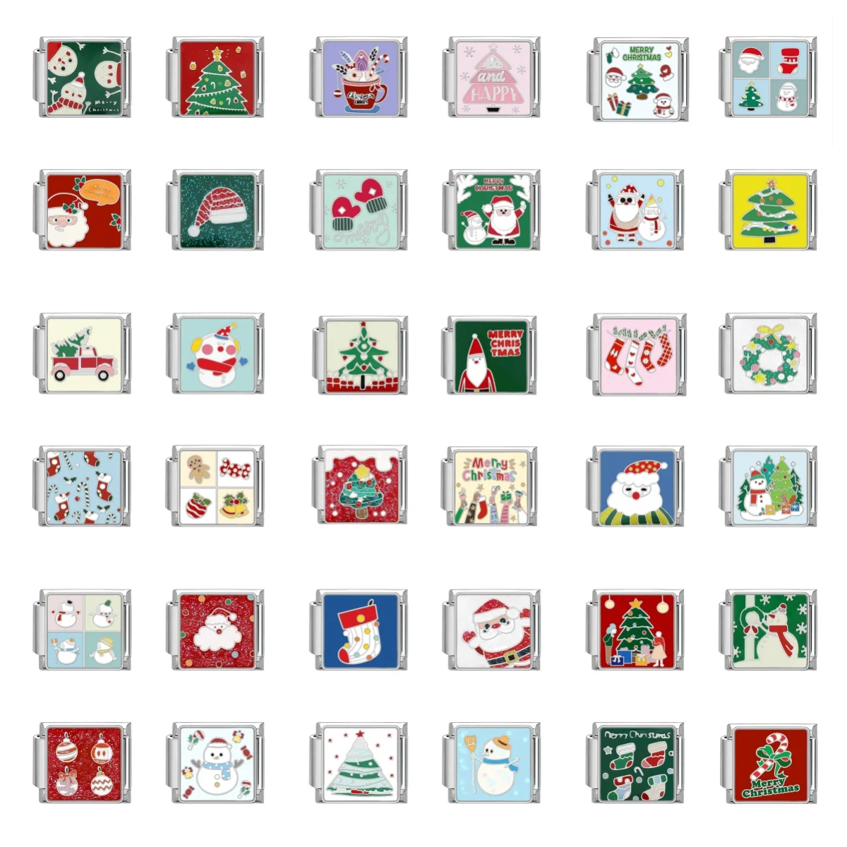 Fashion Christmas Series Snowman Santa Claus Tree Gloves Socks Italian Charm Links Fit 9MM Stainless Steel Bracelet DIY Making