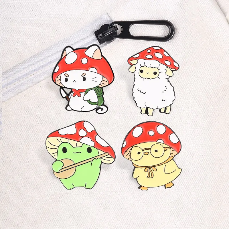 Cute Cartoon Mushroom Badge Pin Collection Funny Animal Character Alloy Brooches Lapel Backpack Badge Jewelry Gifts 2