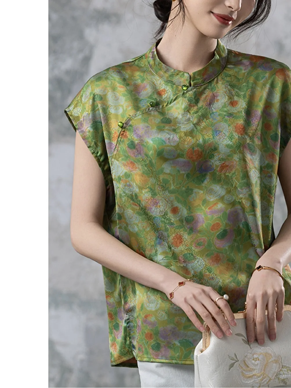 

Новая модная женская летняя повседневная рубашка в китайском стиле с коротким рукавом, принтом, воротником-стойкой и элементами ципао, больших размеров