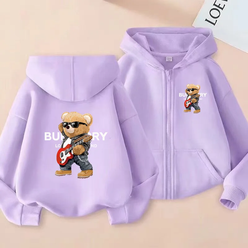 

Kids Cardigan Hoodie Sweatshirt Kawaii Guitar Unique Fashion Bear Clothes Zipper Style Girls Boy -12Yrs Sports Casual Loose Coat