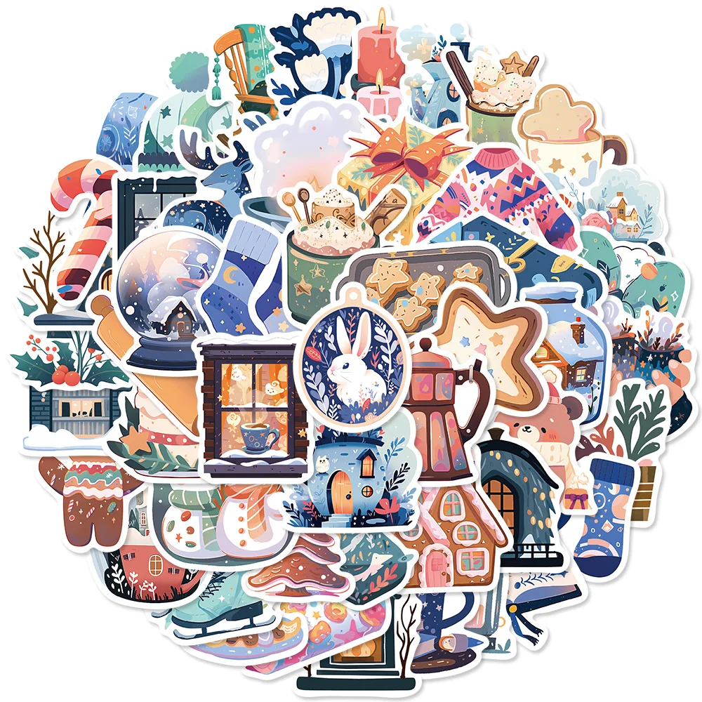 50PCS Cartoon Blau Weihnachten Graffiti Aufkleber Kristall Ball Warme Winter Telefon Umweltschutz Festival Warteschlange Aufkleber