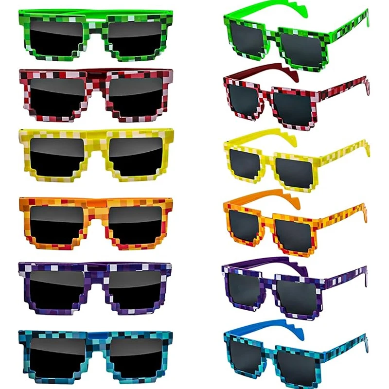 1-12 pezzi occhiali da sole pixel occhiali pixel retrò ragazzi e ragazze adulti oggetti di scena per foto forniture per feste di compleanno