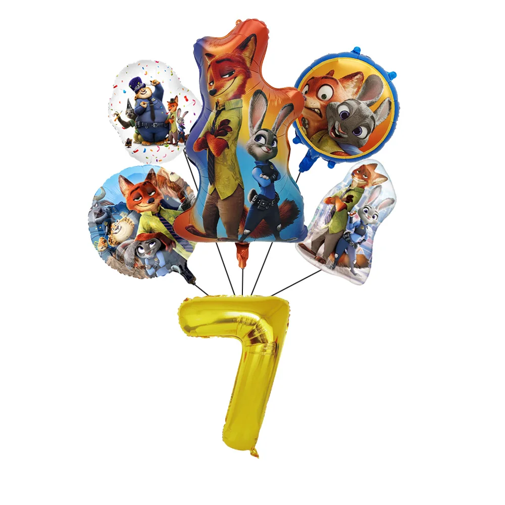 6개입 주토피아 호일 숫자 풍선 신작 애니메이션 영화 키즈 주디 토끼 생일 파티 장식 세트 크리스마스 파티 용품