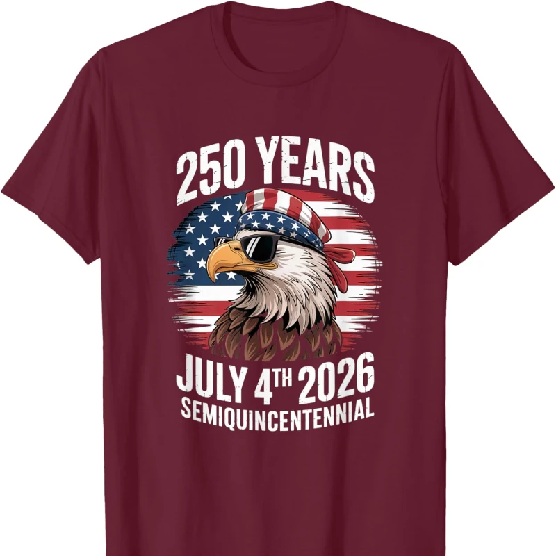 250 سنة 4 يوليو الولايات المتحدة الأمريكية شبه المئوية النسر للجنسين القطن تي شيرت طاقم الرقبة قصيرة الأكمام المحملة جميع المواسم لينة بلايز عادية