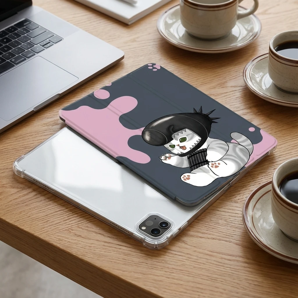 Kawaii Armored cat tri-fold TABLET CASE FOR iPad pro10/11-In2020/6th/7th /8th /Air 3rd/Air 4th/9thGen/Air5thGen 2022/Air 11