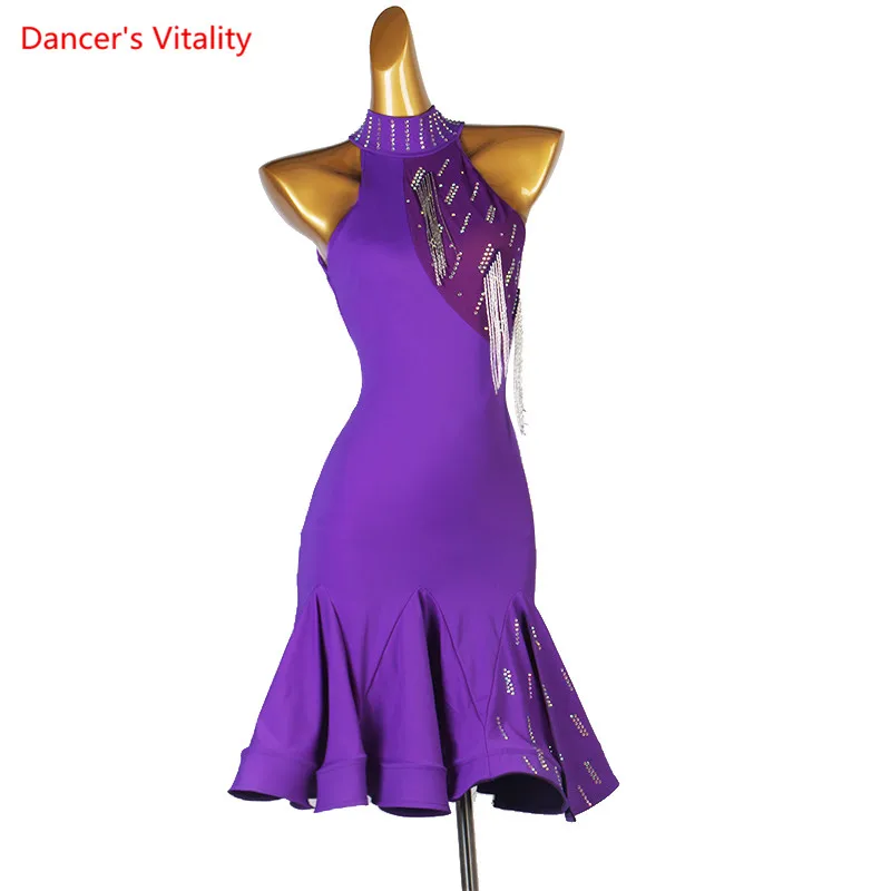 

Latin Dance Dress Stand-Up Collar Split Skirt Performance Clothes Profession Custom Female Child Adult Competition Clothing