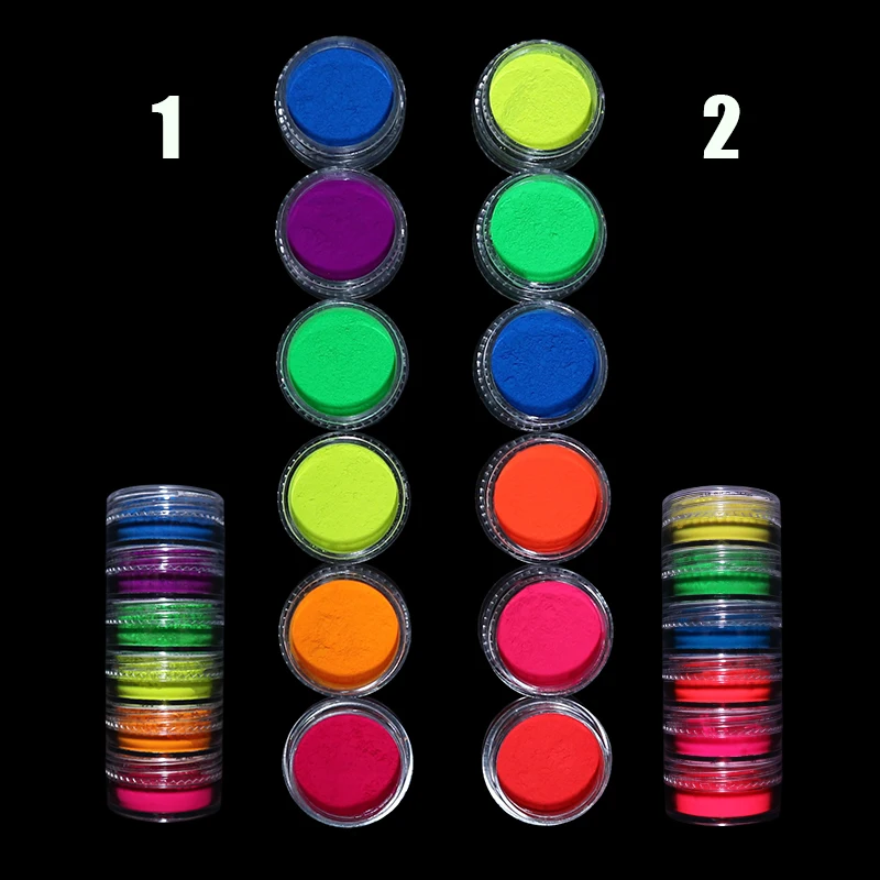 Neon Phosphor Pigment Powder Fluorescent Nail Glitter Set Shinny Ombre Chrome Dust DIY Gel Polish Manicure Nails Art Decoration image 4