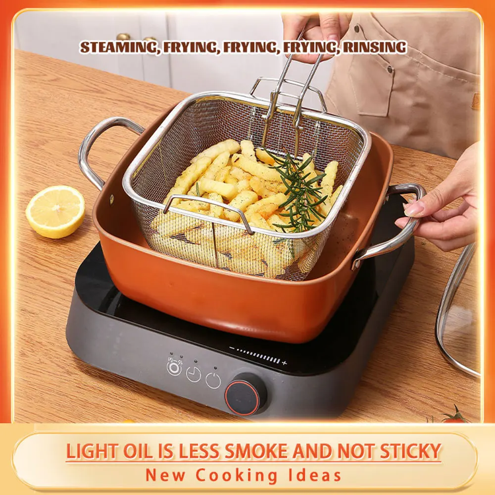 

4 Piece Deep fryer with oil-water separation, steam pot, non-stick aluminum pot with large capacity