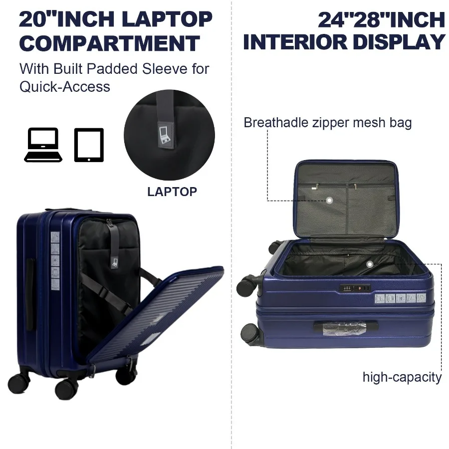 Luggage with front opening TSA approved lock hardshell suitcase Blue