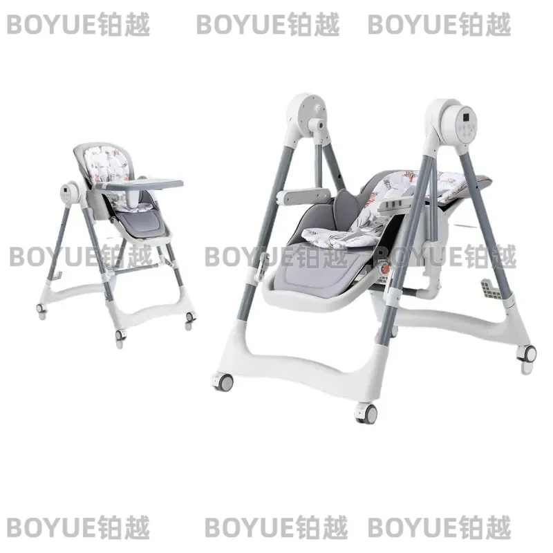 Electric Baby High Chair Foldable Infant Dining Seat with Reclining Rocker Function Multi Purpose Feeding Table for Toddlers
