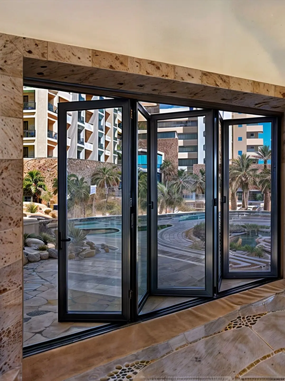 

Стильные алюминиевые складные двери: компактный дизайн, бесшумное скольжение, доступны индивидуальные размеры и цвета.