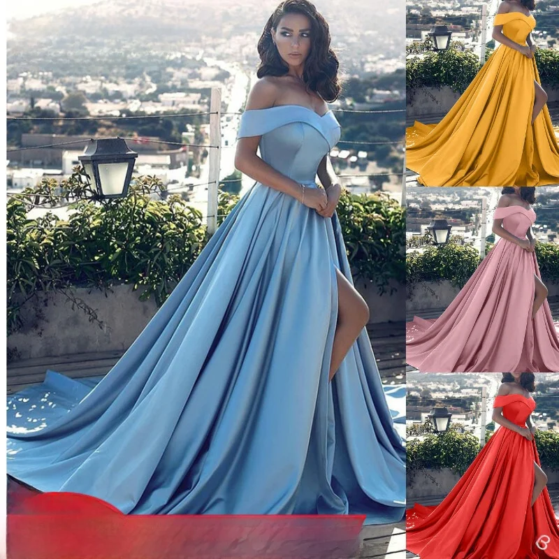 

plus Size S5XL Evening Dr One Collar Women's Long Evening Gown Ele Pure Color Formal Wear for Younger Women