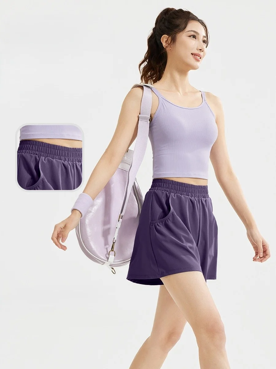 

Yoga Shorts High Waist Women Tight-Fit Training Detail Quick-Dry Sport Side Athletic Light Running Elastic Stretchy Print Bright