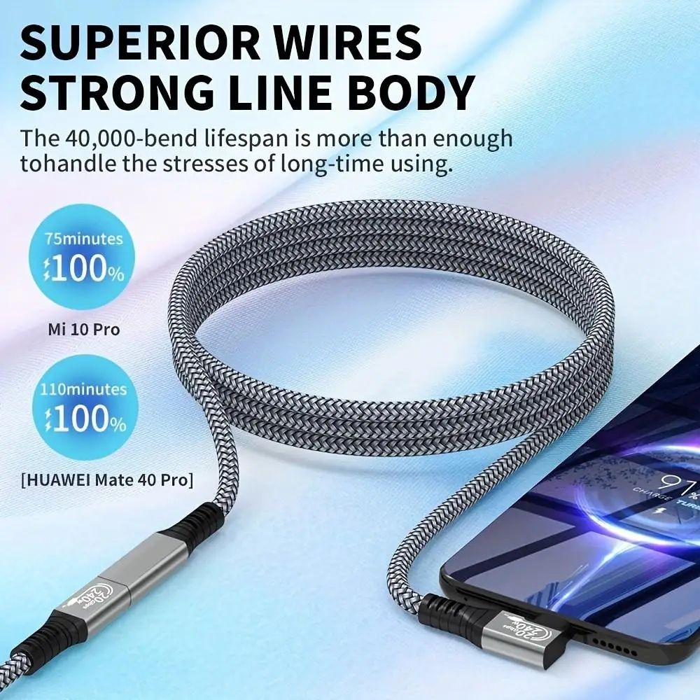 LAIHONEN 240W 20Gbps 90° USB3.2 USB-C M/F Ext Cable 3FT, Data Fast Charge For IPhone15 Pro Max MacBook Dell XPS Thunderbolt4