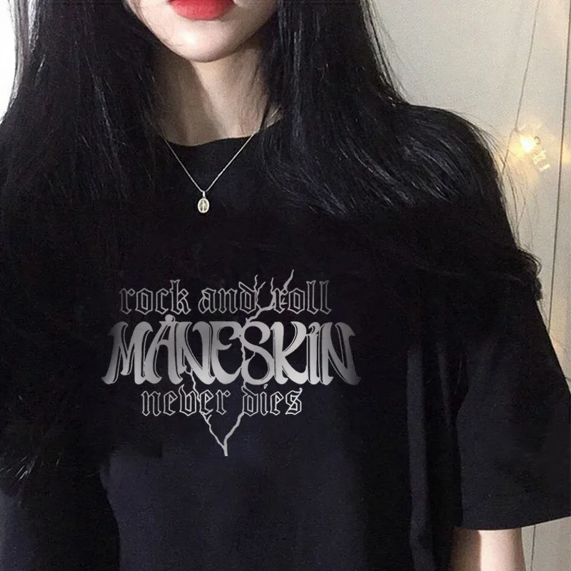 Japan Goth Hip Hop INS Tik Tok T-shirt for Women Letter Print Top Punk Loose Dressy Shirt School Harajuku Tee Korea Pullover