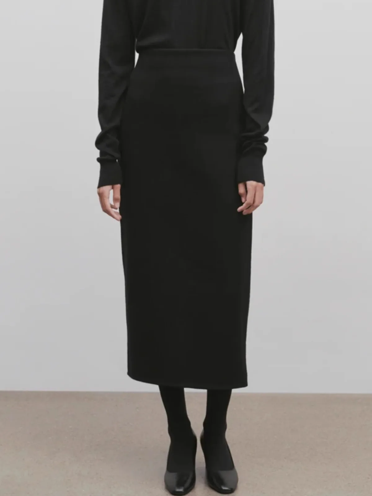 Maxdutti Minimalist Black Midi Skirt For Women High Waist Woolen Slim Fit Hip Wrap Skirt Faldas Skirts Female clothing 2026