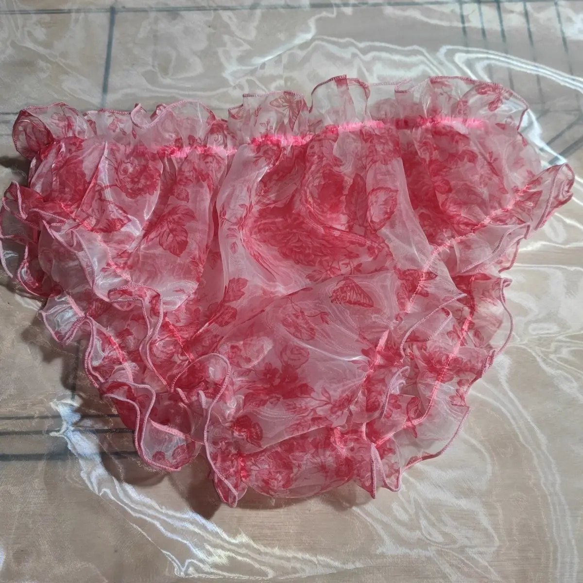 Calcinha de cintura elástica de chiffon de camada dupla feita à mão homem mulher rosa ouro leve corrida touring briefs 100kg pode usar