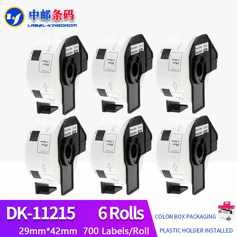 6 Rolls Compatible DK-11215 Label 29mm*42mm 700Pcs for Brother QL-700/800/810/1100 Thermal Printer All Include Plastic Holder