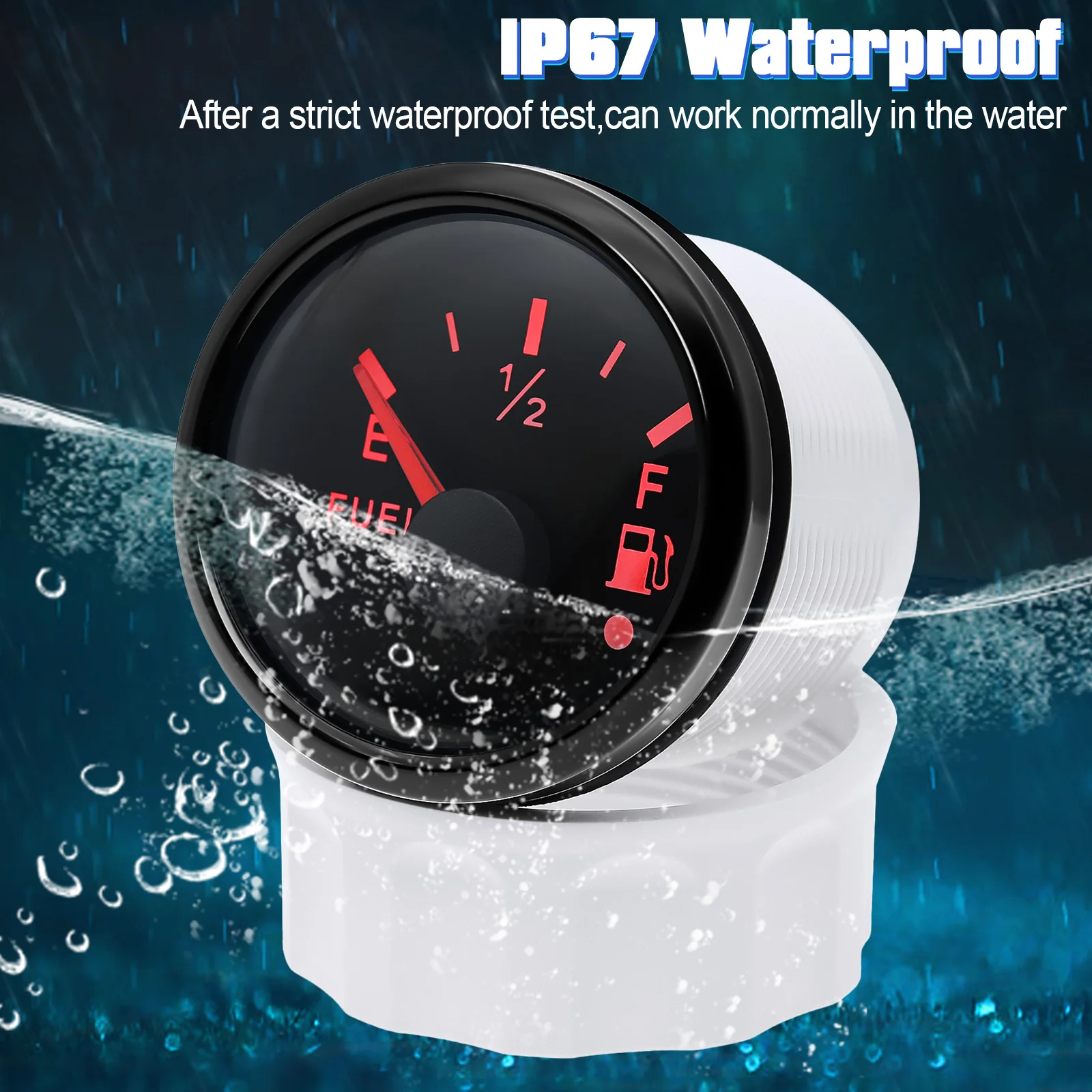 Waterproof IP67 52mm Fuel Level Gauge+Oil Level Sensor 200mm 0-190OHM Red LED Oil Tank Meter with Alarm Car RV Camper 12V24V