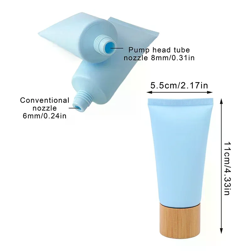 Tubos blandos portátiles vacíos esmerilados azules, loción de crema cosmética para apretar, botella de viaje, base rellenable, contenedor de crema BB