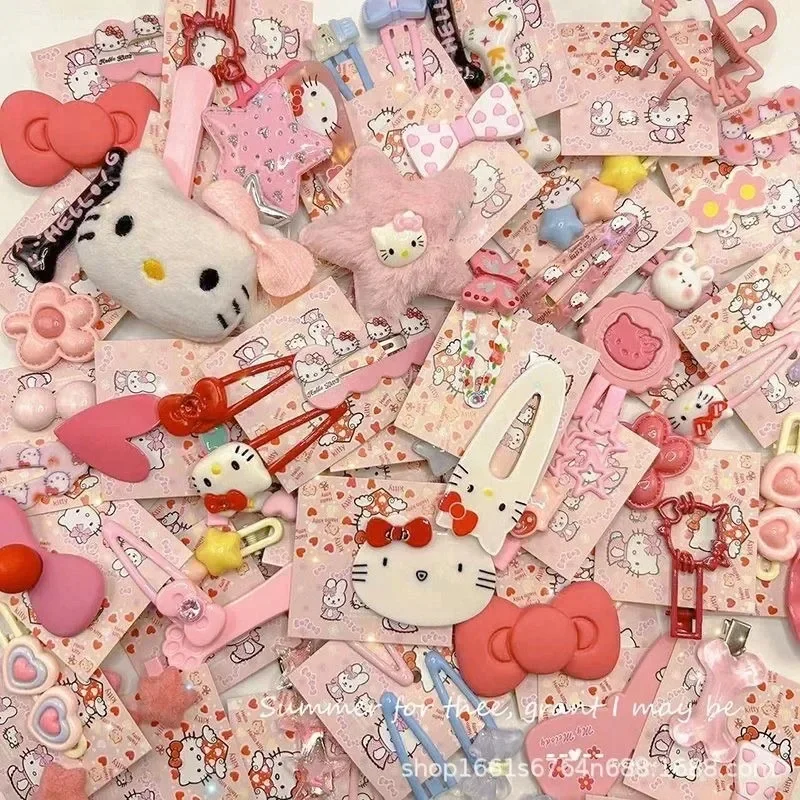 19pcs Anime Kawaii Pink Hellokittys Hair Clip Butterfly Princess Sanrios Girl Matching Headwear Childrens Cosplay Birthday Gift