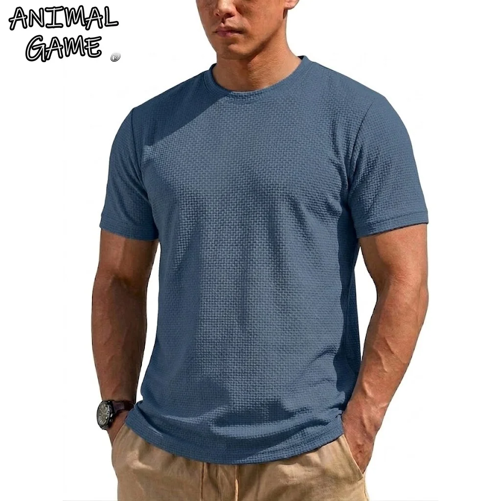 Summer Men's Quick Dry Shirts Short Sleeve Athletic Workout Hiking Shirt Lightweight Plaid T-shirt Loose Breathable Tee Gym Man