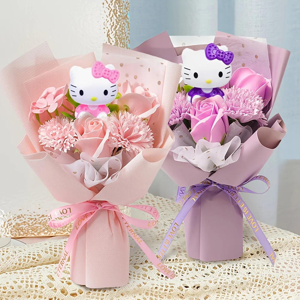Sanrio Handheld Bouquet Hello Kitty Rose Bouquet Hello Kitty Artificial Roses Home and Wedding Decoration Hello Kitty Romantic