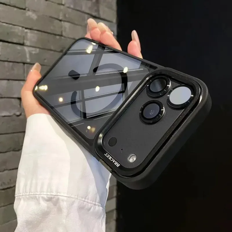 Metal Lens Stand Magnetic Case For iPhone 17 Pro Max 16 15 Plus 14 13 Air  for Magsafe Lens Glass Film Clear Phone Holder Case view 5