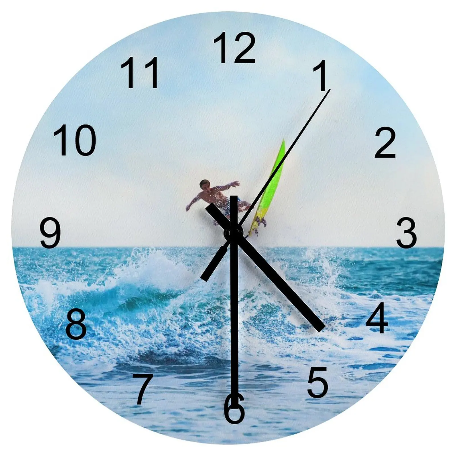 

Office Wall Clock Sports surfing Clocks 12 inch Silent Wood Round Patterned Geometric