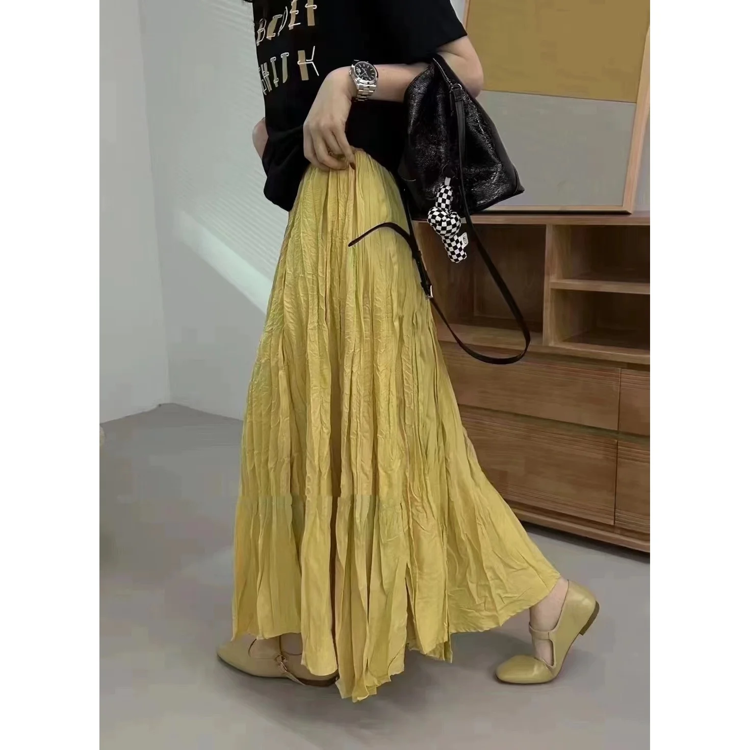 Casual High Waist Pleated Skirt CK2465 Elastic Waist Other Material 100% Loose Fit Bridesmaid Dress for Young Women