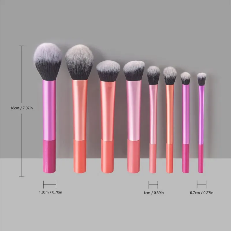 Set di pennelli per trucco professionale da 8 pezzi, facili da pulire, morbidi, capelli sintetici premium, senza crudeltà, fondotinta, fard, ombretto, cosmetici