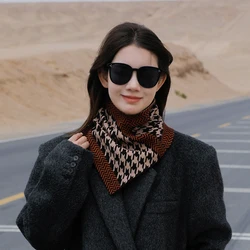 Fashion Knitted Cotton Plaid Ring Scarf For Women Korean Version Windproof Winter Warm Neck Protection Neck Cover Triangle Scarf