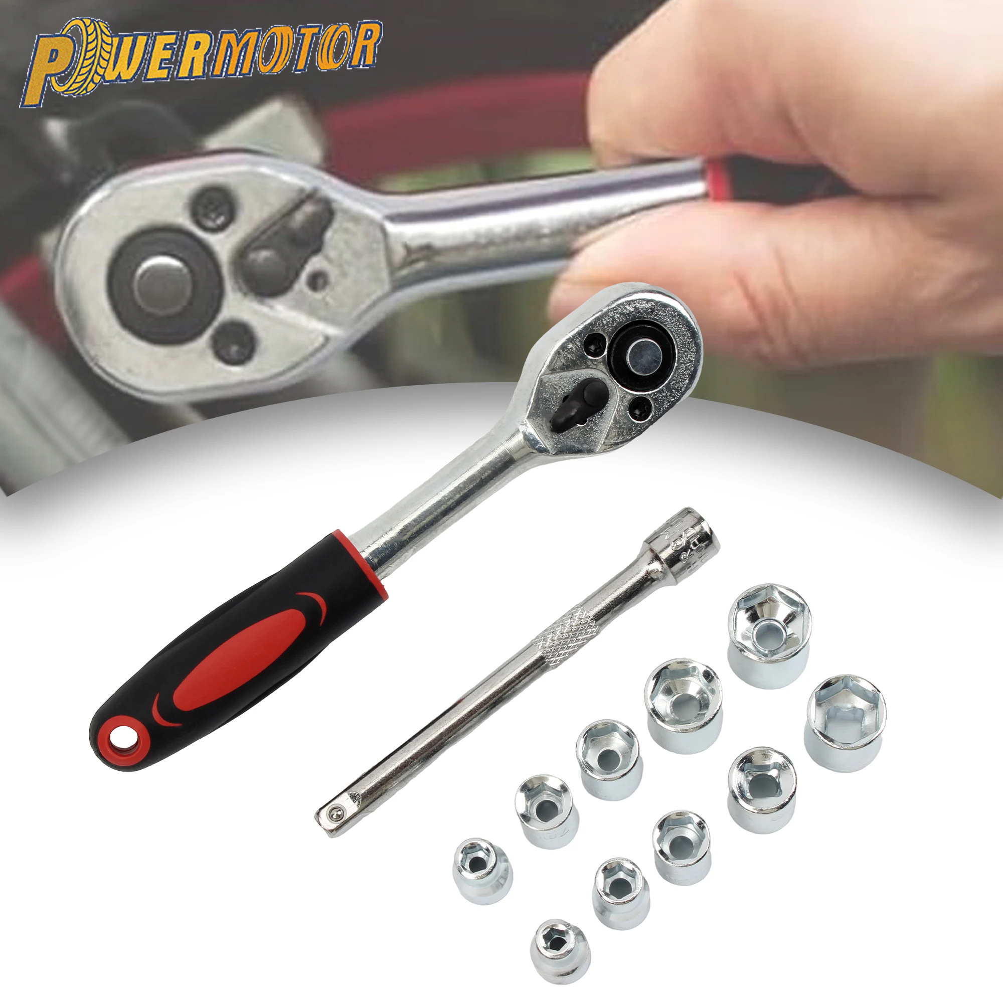 

12Pcs 1/4" Ratchet Socket Wrench Set Motorcycle Repair Tools 4-13mm Quick Release Spanner ATV Scooters Motocross Moped Tool
