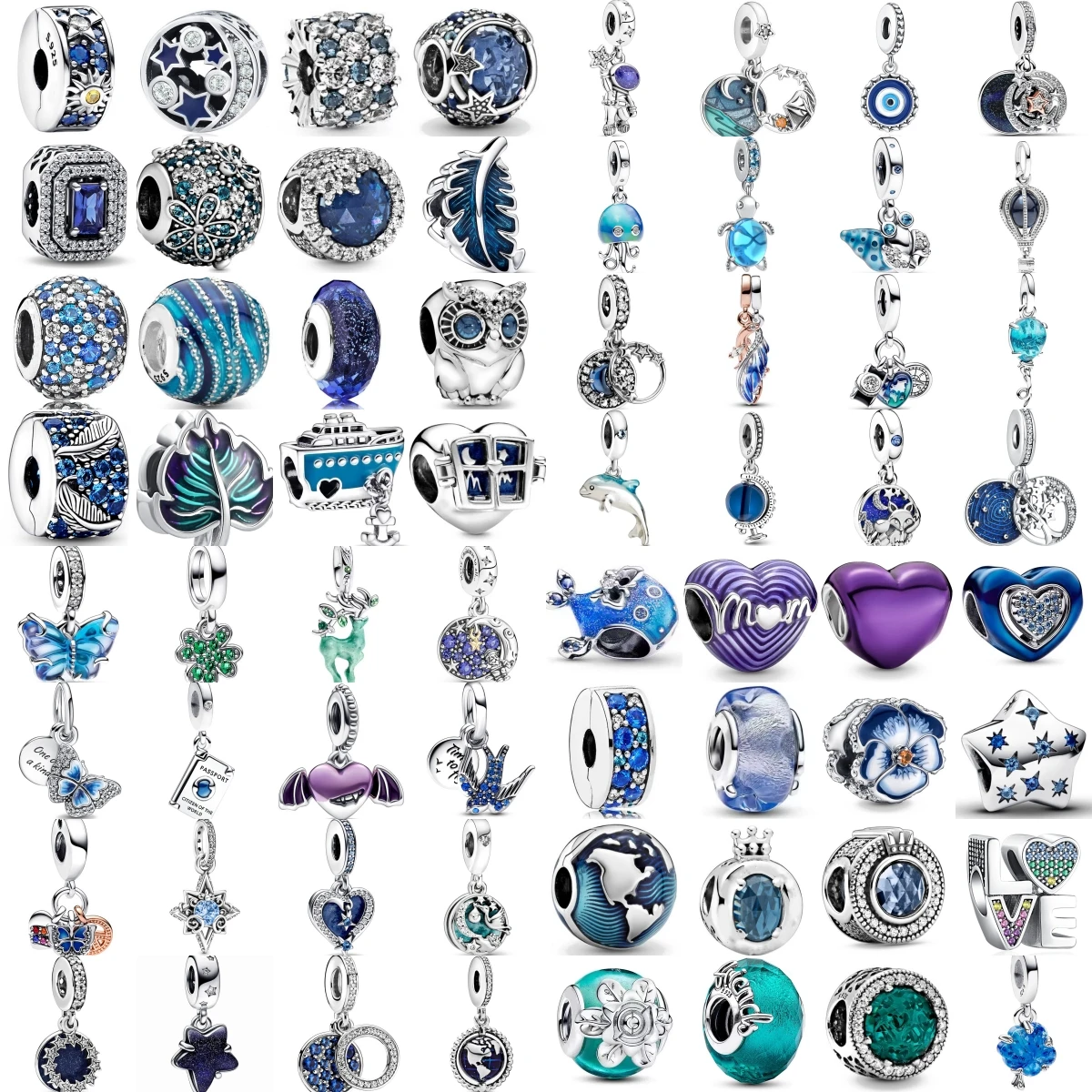 Blue Star Moon clip Owl Flowers Charms Fit Pandora 925 Original Charm Bracelet Women 925 Silver Beads DIY Jewelry Gift 2024 New