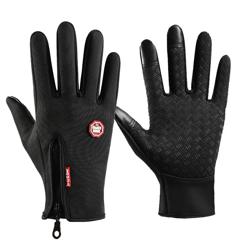 Winter Skiing Motorcyclist Gloves Super-Thick Warm Cycling Men Touch Screen Waterproof Fleece -30 ℃ Women Sports Zipper Gloves