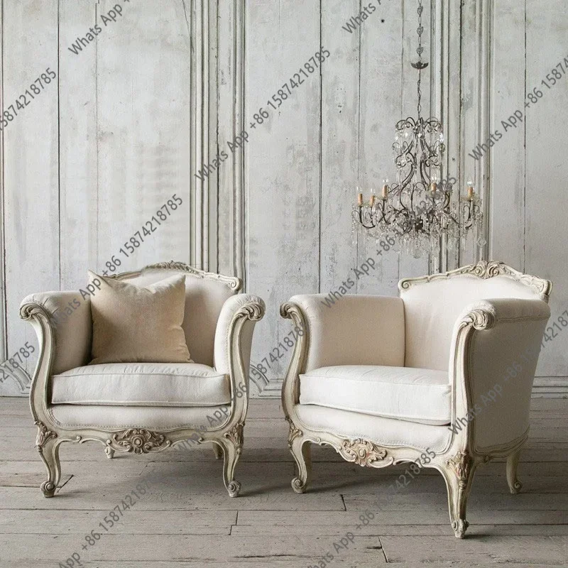 J C Living Room High-end Fashion Solid Wood Carved Antique Three-person Sofa