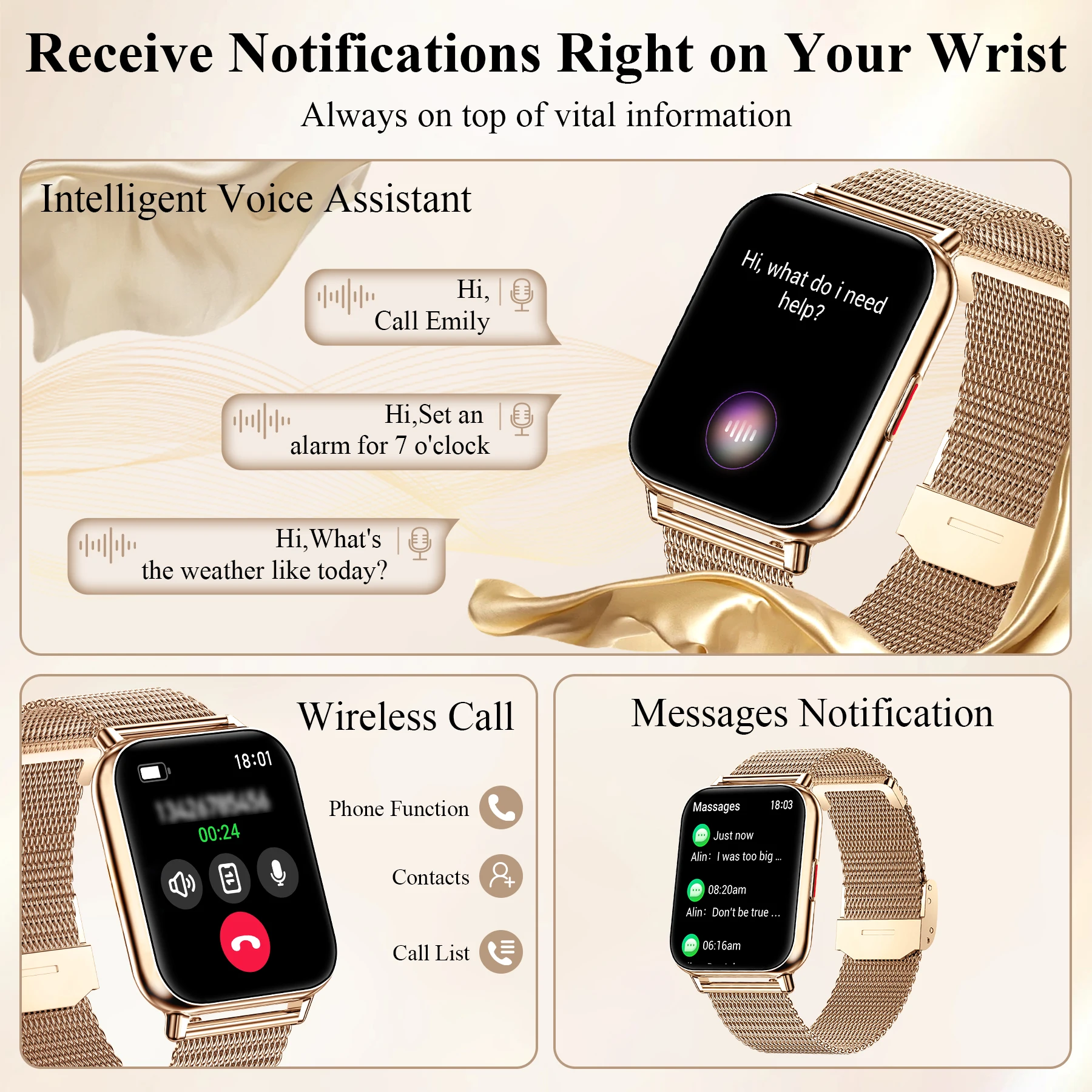 New 1.85-inch Ultra HD Smart Watch Wireless Call Message Alerts Sports Fitness smartwatch For iPhone/Android, Perfect Gift