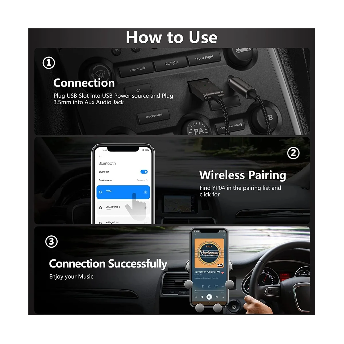 A57G-Aux zu Bluetooth 5.1 Adapter 3,5 mm Bluetooth-Empfänger, integriertes Mikrofon, für Autolautsprecher und Home-Audio