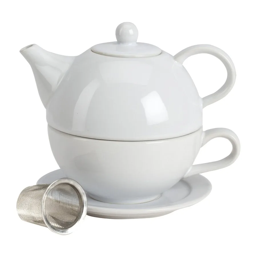 5 Piece Tea For One Teapot Set with An Infuser White