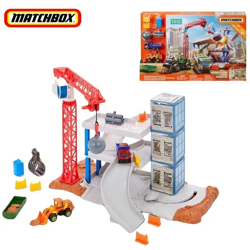 Original Matchbox Diecast Car Downtown Demolition Play Set with 10 Accessories Vehicle Model Car Toy Boy Birthday Halloween Gift