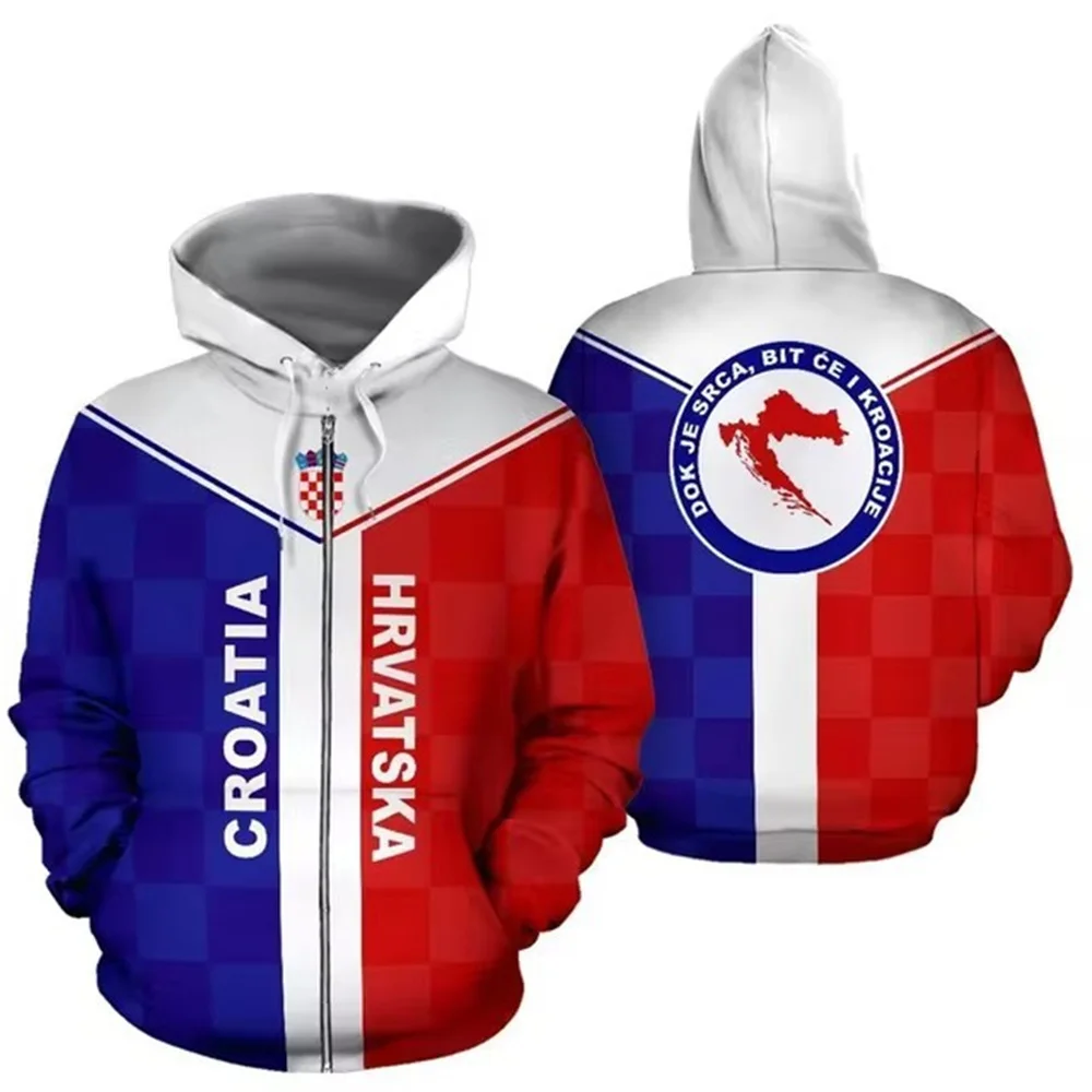 Spring and autumn new Croatian Hrvatska Heroe 3d print zipper hoodie men's outdoor sports tops women's pullover hoodie Y2k cloth