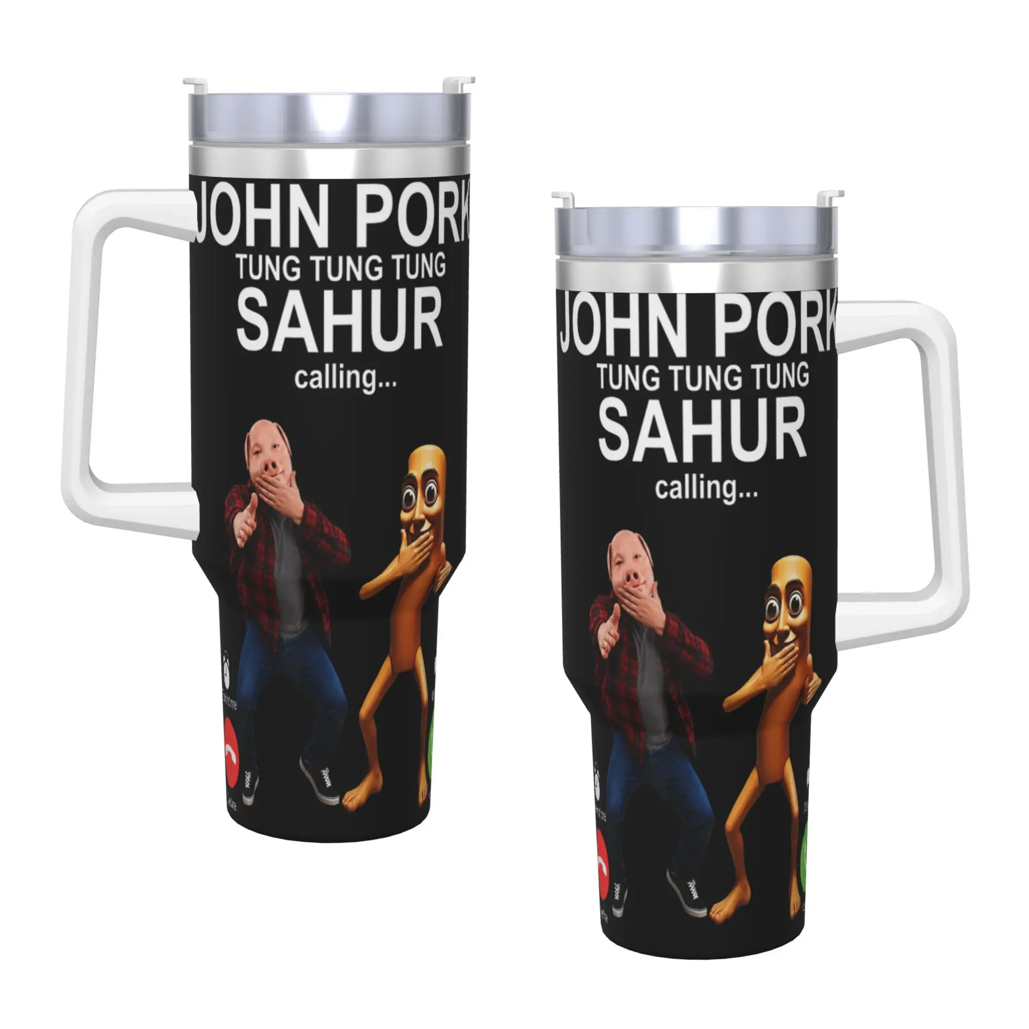 Stainless Steel Tumbler John Pork and Tung Tung Tung Sahur is Calling Scuba Dance Thermal Mug Portable Cold Drink Mugs Cup